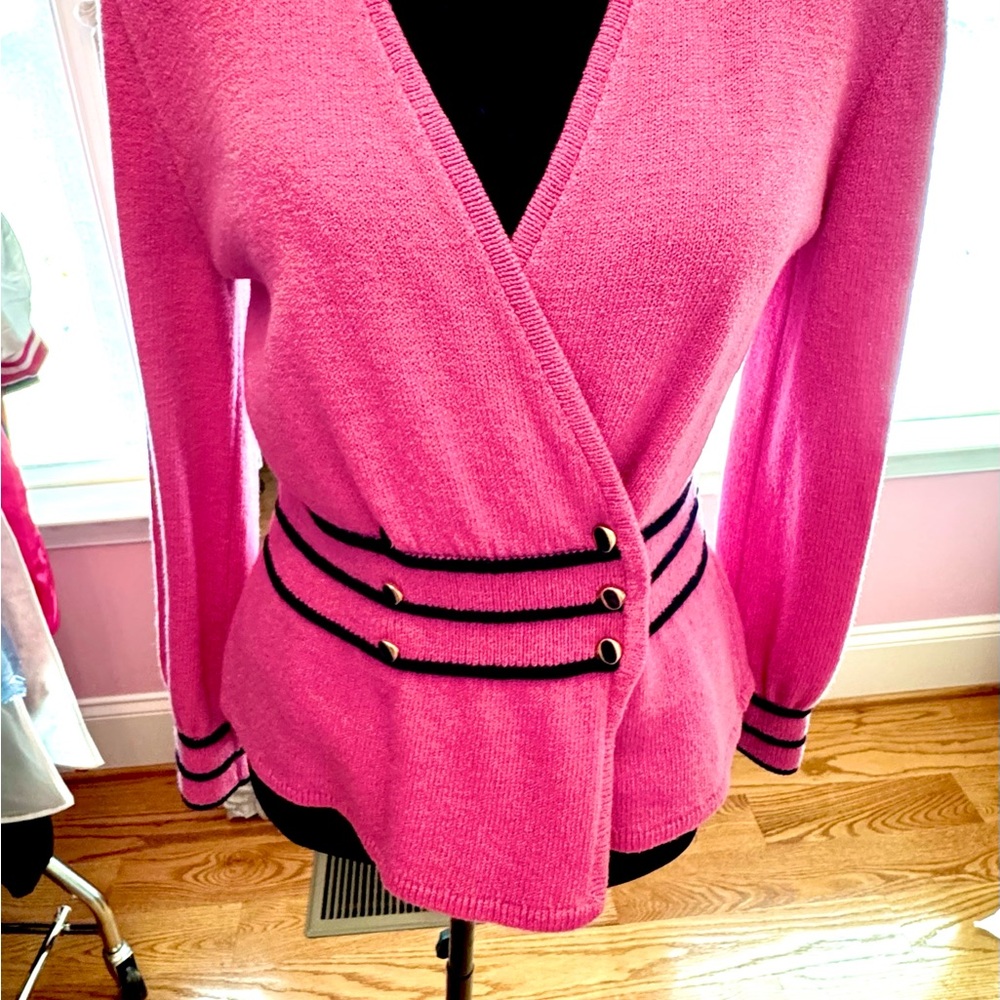 St. John Pink and Black Cardigan Sweater